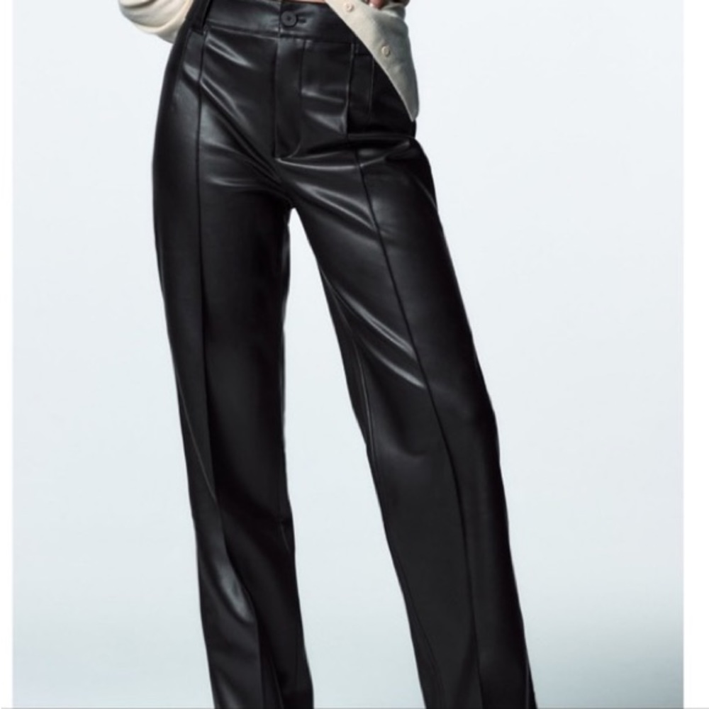 Leather straight pants